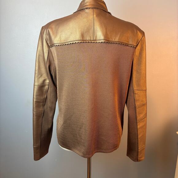 Nygard Collection Leather Jacket Bronze Laser Cut Zip Up Womens Large Petite - Picture 4 of 9